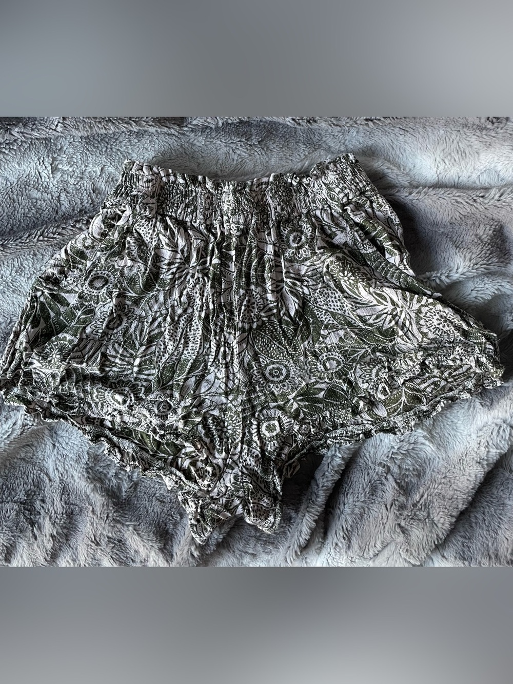 Angie Olive Green Floral Smocked High Waist Shorts